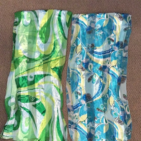 Set of 2 - Blue & Green Scarfs - Picture 2 of 4